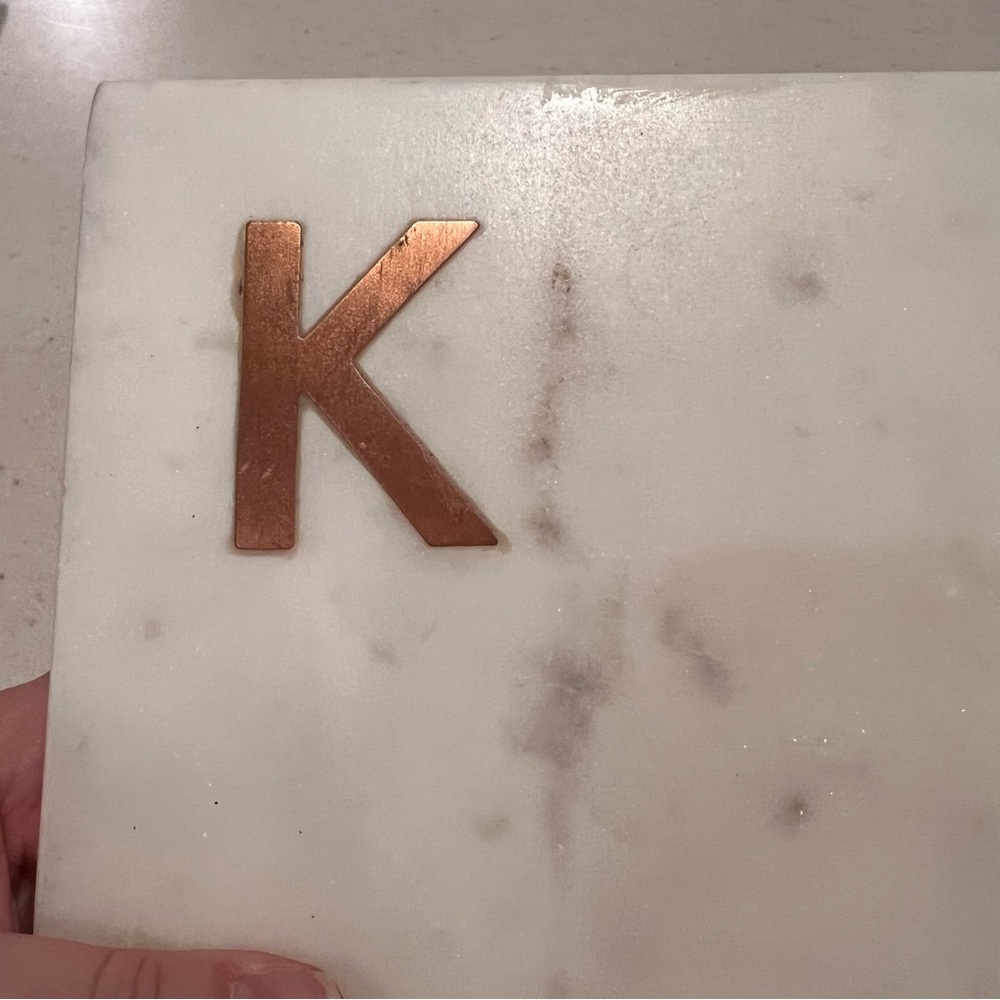 Williams Sonoma “K” Marble & Copper Monogram Board Cheese Charcuterie - Picture 2 of 8